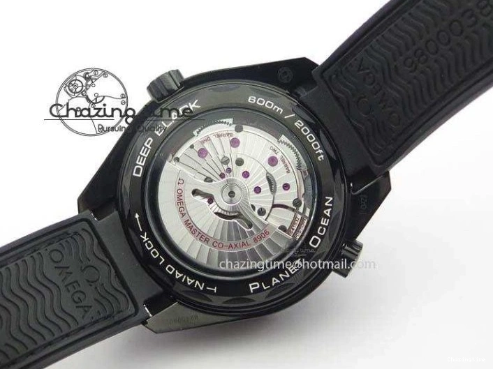 0705 ComfortFit Planet Ocean 45mm GMT DLC JHF Best Edition Black Dial On Rubber Strap A 8194